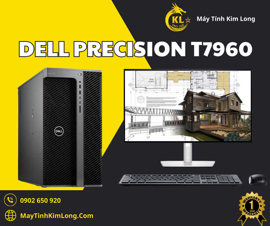 Máy Trạm Dell Precision 7960 Tower Workstation - Xeon® w5-3423/ DDR5 32Gb/ Nvme 512Gb + HDD 2TB/ PSU 1400w/ New fullbox 100% chính hãng